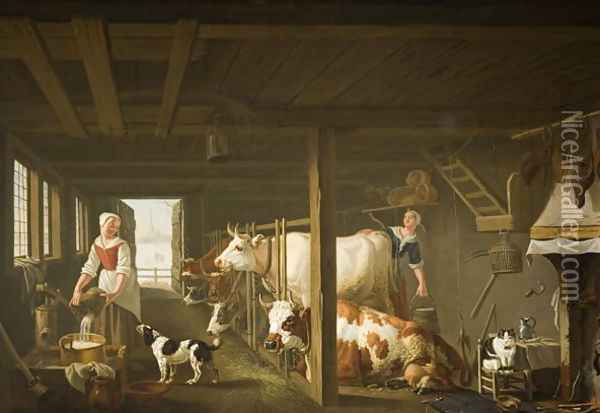 Milking in Winter Oil Painting - Jan van Gool