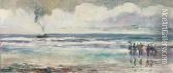 Figures On The Shore Oil Painting - James Kay