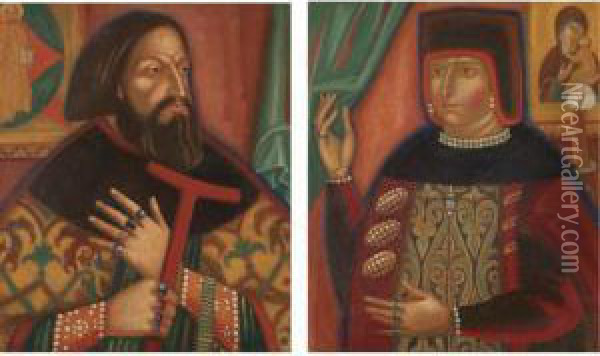 A Boyar And His Wife Oil Painting - Dimitri Semenovich Stelletsky