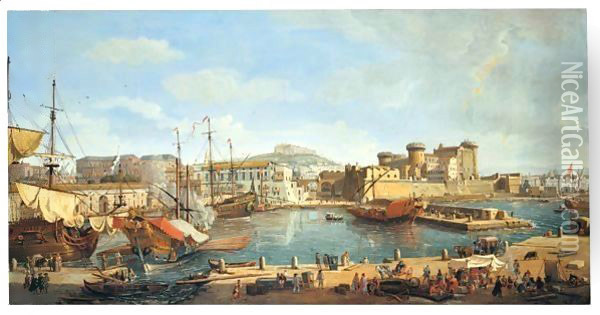 Naples, A View Of The Darsena Oil Painting - Caspar Andriaans Van Wittel
