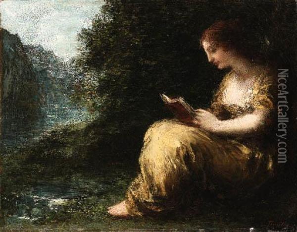 A Young Lady Reading Oil Painting - Ignace Henri Jean Fantin-Latour