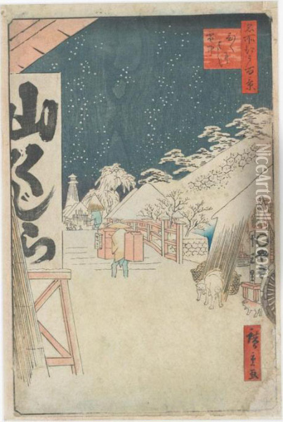 Bikuni Bridge In Snow Oil Painting - Utagawa or Ando Hiroshige