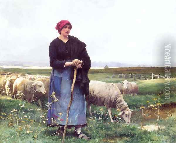 A Shepherdess With Her Flock2 Oil Painting - Julien Dupre