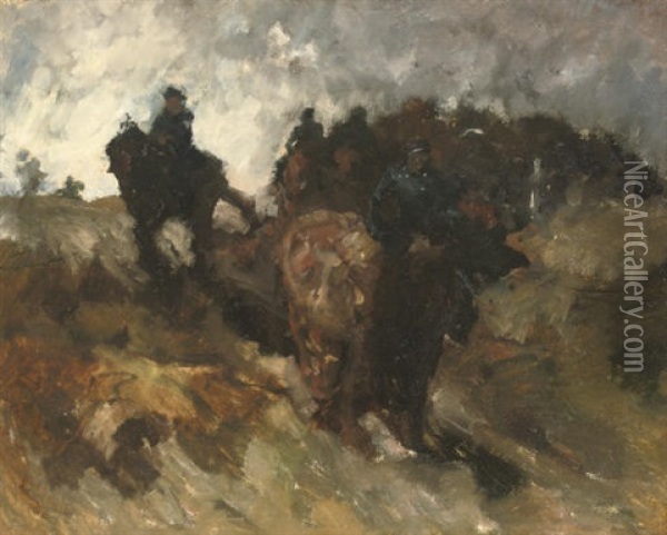 Wandelrit Van De Cavalerie In De Duinen - Cavalry In The Dunes Oil Painting - George Hendrik Breitner