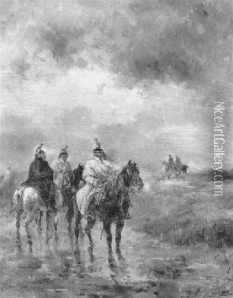 Prussian Cavalrymen Oil Painting - Louis Emile Benassit