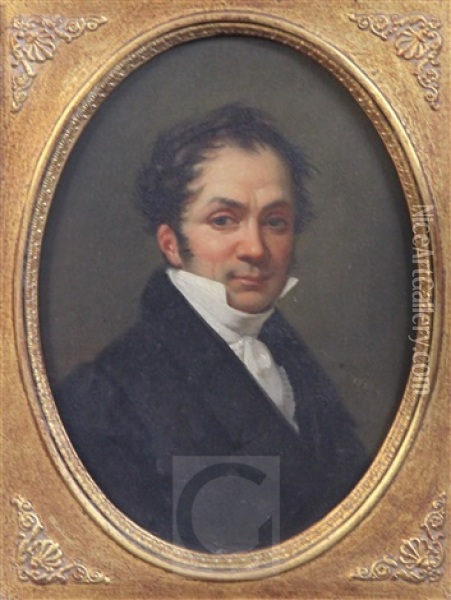 Self Portrait Oil Painting - Edouard Henri Theophile Pingret