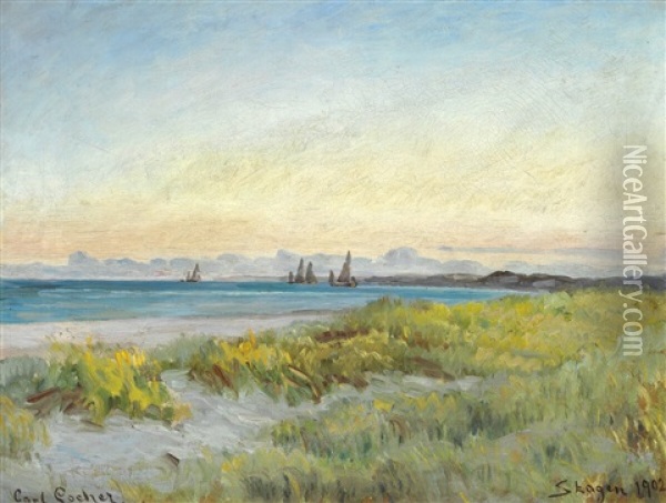 Sunset Skagen Beach Oil Painting - Carl Ludvig Thilson Locher