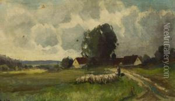 Schafer Mit Herde. Oil Painting - Philipp Roth