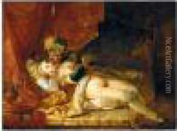 A Hareem Scene Oil Painting - Jean-Baptiste Le Prince