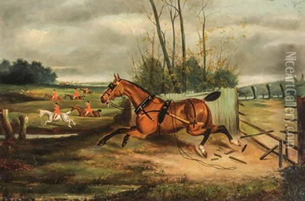 Breaking Away From The Hunt And Running Free: Two Works Oil Painting - James Clark