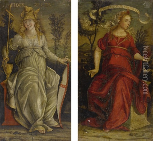 Allegory Of Faith; Allegory Of Charity Oil Painting - Pietro di Francesco degli Orioli