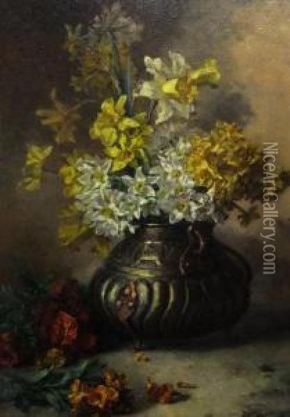 Daffodils And Narcissi In An Urn Oil Painting - Helene Noack