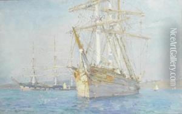 Off Falmouth Oil Painting - Henry Scott Tuke