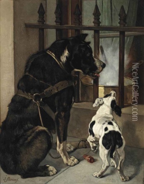 Hungry Friends Oil Painting - Joseph (Edouard J.) Stevens