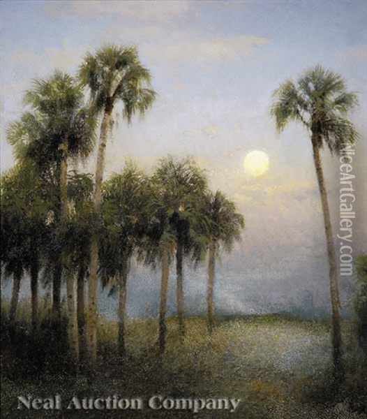 Moonshine In Florida Oil Painting - Hermann Herzog