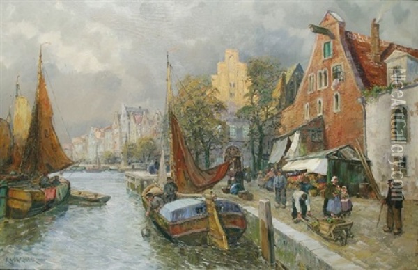 Altstadt In Holland Oil Painting - Karl Wagner