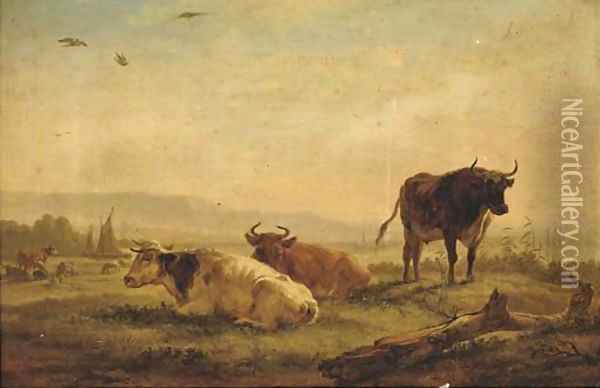 A landscape with cattle on a riverbank Oil Painting - Balthasar Paul Ommeganck