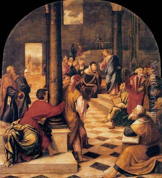 Christ among the Doctors Oil Painting - Bonifacio Veronese (Pitati)