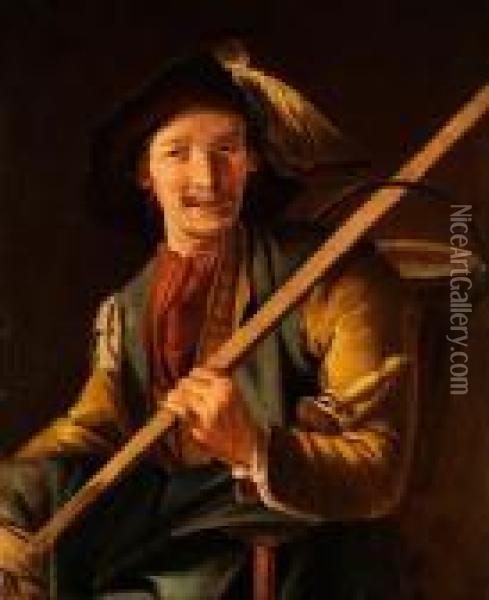 Mann In Landlicher Kleidung Mit Weitem Hut Und Einem Darauf Gelegten Kohlblatt Oil Painting - Giacomo Francesco Cipper
