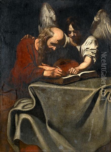 Saint Matthew And The Angel Oil Painting - Niccolo Renieri (see Regnier, Nicolas)