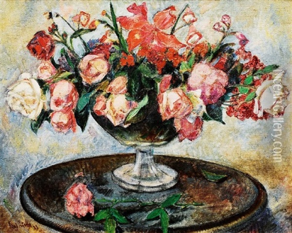 Rosenstraus Mit Orchideen Und Flieder Oil Painting - Paul Buerck