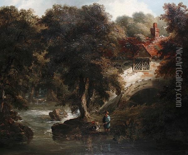 Fisherman Beside A Watermill Oil Painting - James Arthur O'Connor