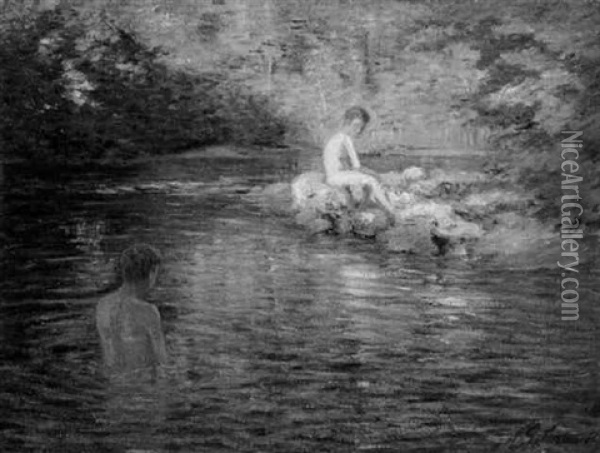 The Bathers - A Connecticut Scene Oil Painting - Henry Grinnell Thomson