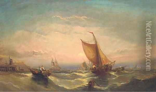 Fishing boats off the south coast (illustrated); and Shipping in a stiff breeze Oil Painting - John Callow