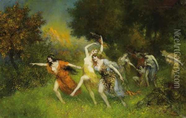 Tanzende Nymphen Oil Painting - Ferdinand Leeke