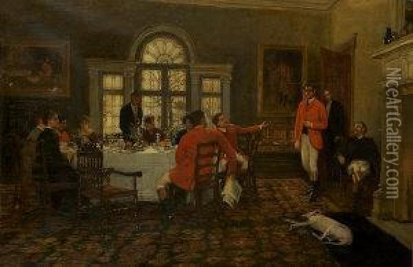 Hunt Breakfast In Edwardian Dining Room Oil Painting - Frank Dicey