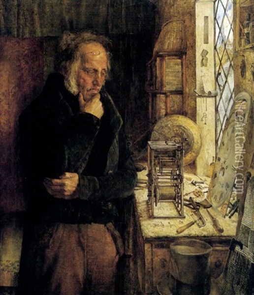 Our Village Clockmaker Solving A Problem Oil Painting - James Campbell