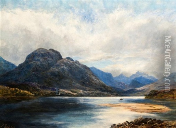 Highland Loch With Rowing Boat Oil Painting - James Faed the Younger