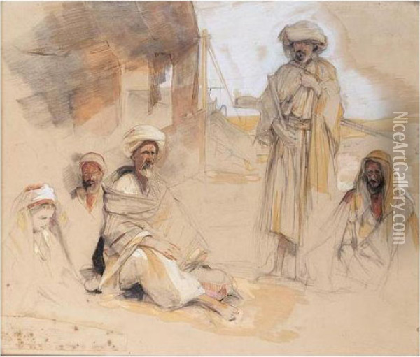 Study Of A Bedouin Encampment In The Desert Oil Painting - John Frederick Lewis