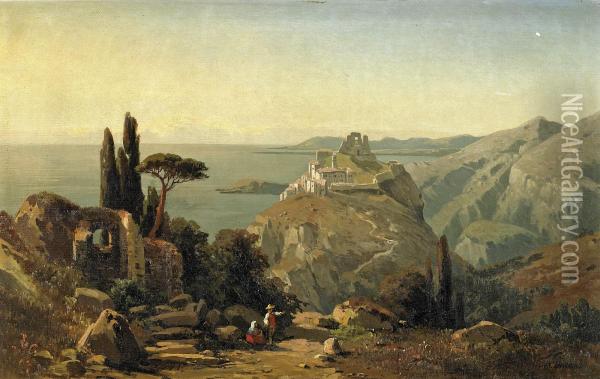 Sicilian Coastal Landscape Oil Painting - Friedrich Wilhelm Schreiner
