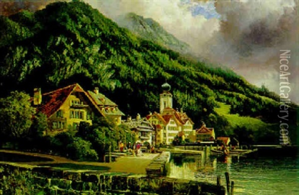 Der Rhigi, Vom Hotel Garten Aus Gesehen, Weggis, Schweiz Oil Painting - Henry Valter