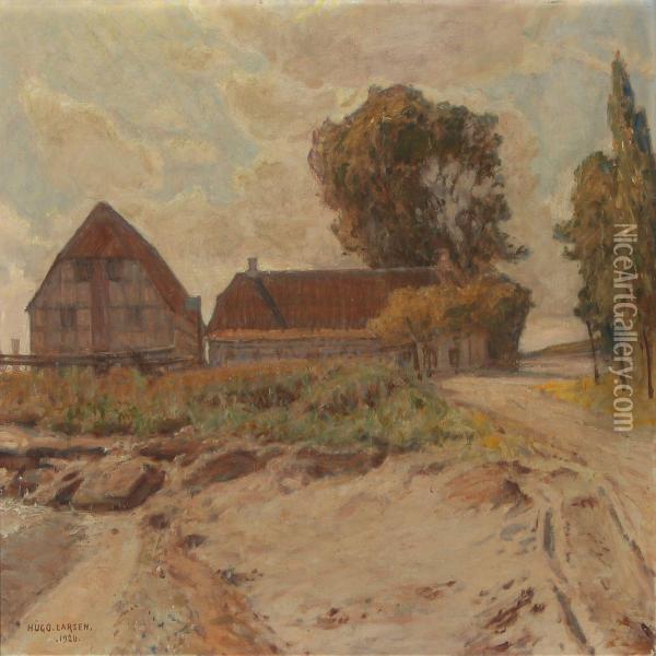 Landscape With Farm Oil Painting - Hugo Valdemar Larsen