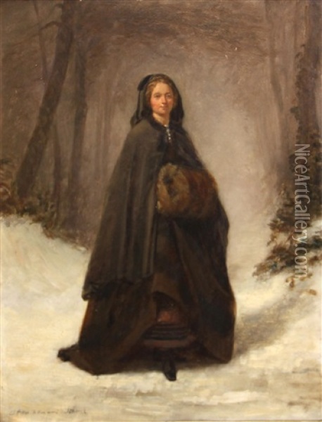 A Woman In The Snow Oil Painting - Pierre Edouard Frere