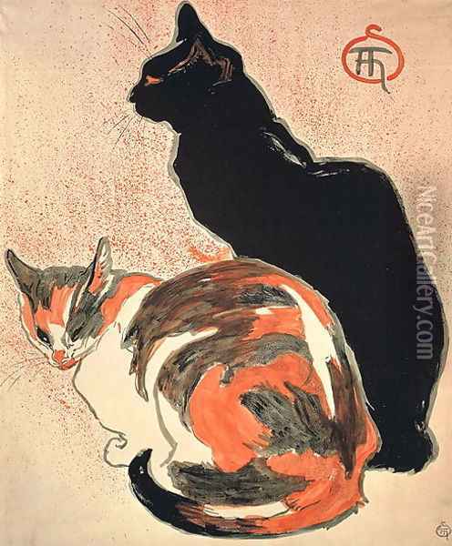 Two Cats. Poster for the Exposition de loeuvre dessine et peint de T.A. Steinlen, 1894 Oil Painting - Theophile Alexandre Steinlen