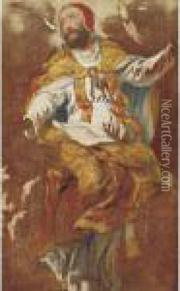 Figure Of A Pope Oil Painting - Jacques Courtois Le Bourguignon