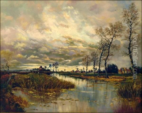 J. Hilbert Swamps Of The Weser Oil Painting - Josef Hilbert