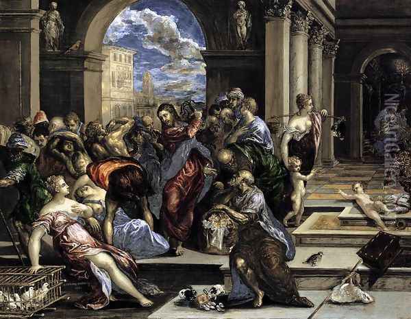 The Purification of the Temple c. 1570 Oil Painting - El Greco (Domenikos Theotokopoulos)
