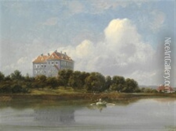 View Of Trankekaer Castle, Langeland Oil Painting - Ferdinand Richardt