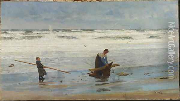 Gathering Driftwood, Holland, 1877 Oil Painting - William Lionel Wyllie