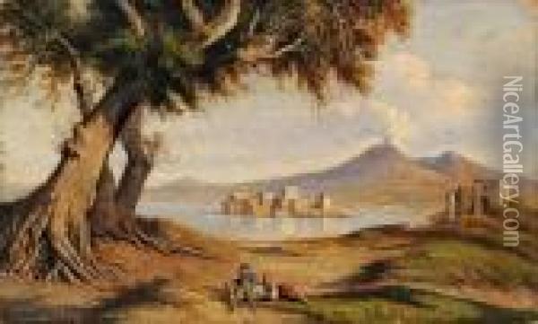 Scene Pastorale Sur Fond De Baie De Naples Oil Painting - Consalvo Carelli
