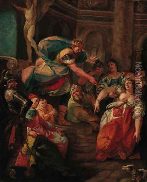 Esher swooning before Ahasuerus Oil Painting - Francesco Fontebasso