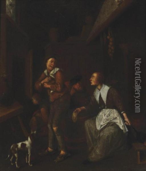 Peasants In An Interior Oil Painting - Pieter Cornelisz. van SLINGELANDT