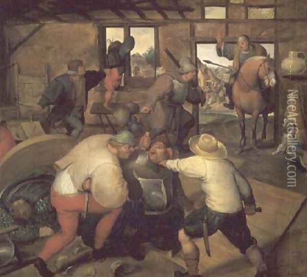 A Fight, c.1565-70 Oil Painting - Marten Van Cleve