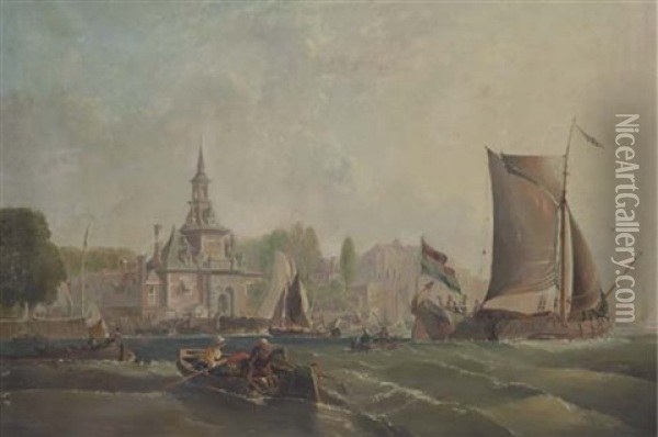 Rotterdam Harbor Oil Painting - Sir George Chambers