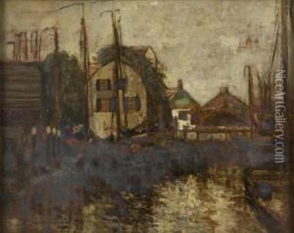 Volendam Harbour Oil Painting - William Alfred Gibson