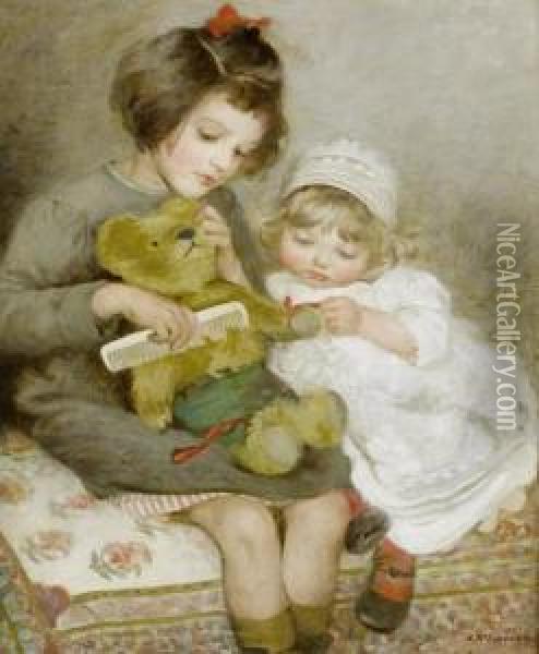 Combing Teddy Oil Painting - Sarah Mcgregor